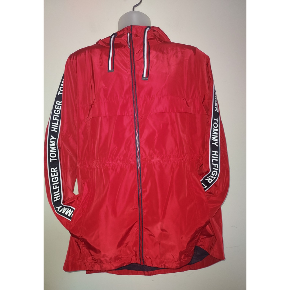 Tommy Hilfiger Men's Windbreaker Jacket Large Full Zip Streetwear Red Black
